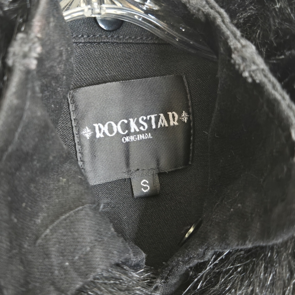 Rockstar‎ Original Denim Jacket Faux Fur Black Red Sz Small HARD TO FIND! RARE - Picture 5 of 11